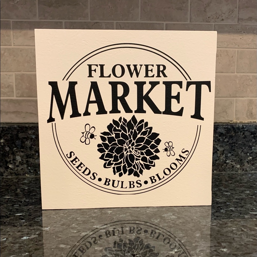 Hand made wooden flower market sign